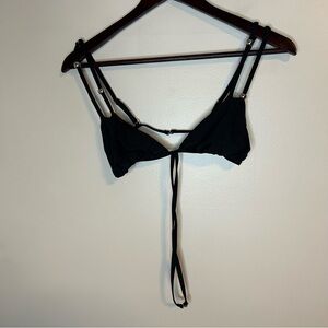 TJD Bikini Triangle Swim Top Strappy Wraparound Black Silver Beads Small Neutral